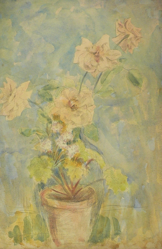 M 89 Recto Flowers in a pot. Verso: Lady playing a harp