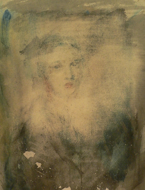 630 Watercolour portrait partially scrubbed out