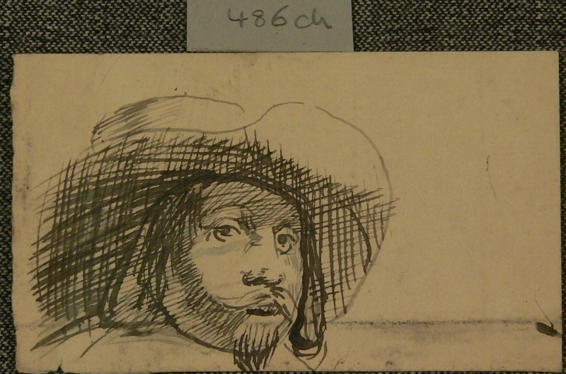 486ch .pen & ink sketch after Rembrandt's Man with a wide brimmed hat 1630